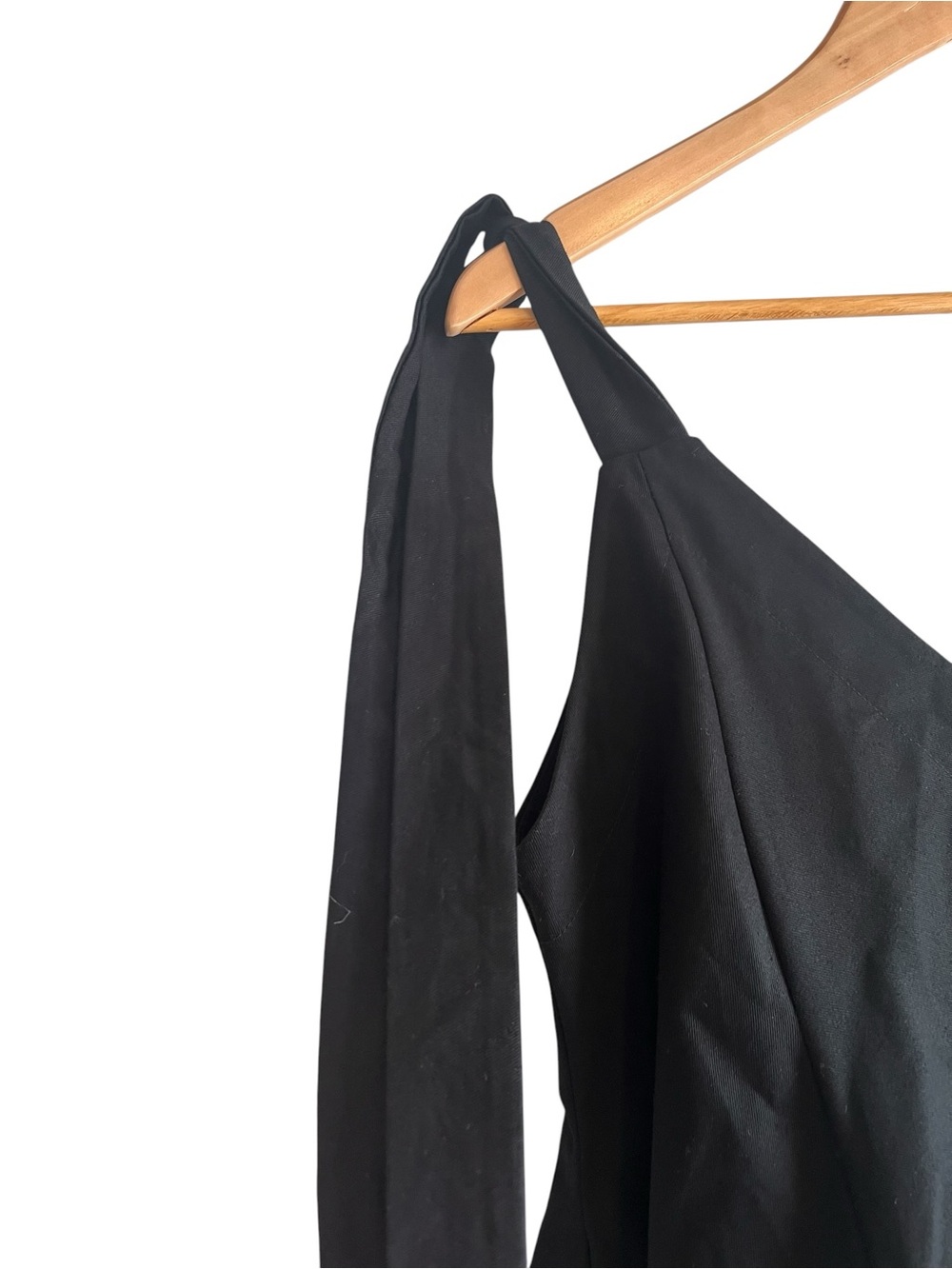 Johann Brun 🇬🇧 black thick cotton balloon hem sleeveless tie shoulder dress - Picture 8 of 15